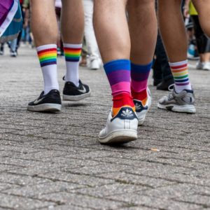 people wearing multicolored socks